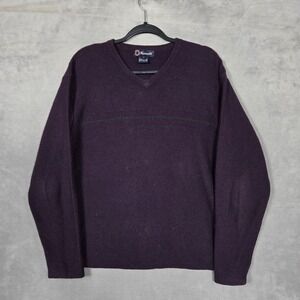 Faconnable Sweater Mens Medium 100% Lambswool purple green stripe V neck